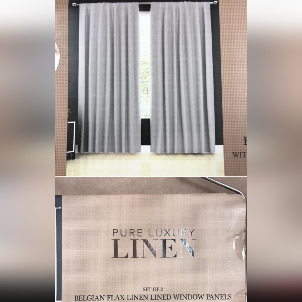 Pure Luxury Linen 96" Belgian Linen Lined Window Panels Curtains Set Of 2